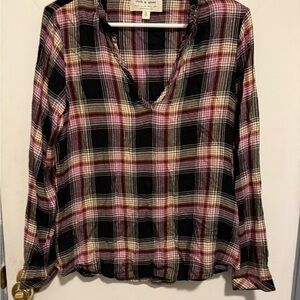 Anthropologie Cloth & Stone Charley Plaid Soft V Neck Flannel